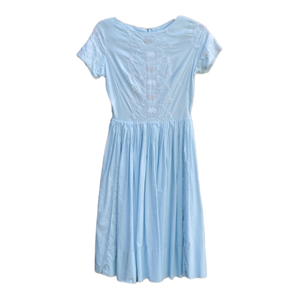 ●VINTAGE SUMMER DRESS COTTAGECORE HANDMADE BLUE FIT AND FLARE SIZE 2